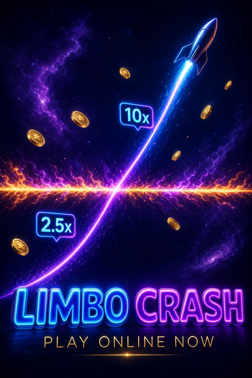 Limbo Crash game - rising multiplier bar climbing toward a crash point